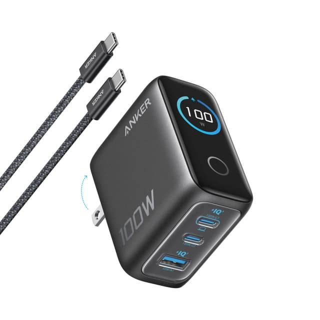 Anker Charger (100W, 3 Ports, Smart Display) Grey B121BKZ1